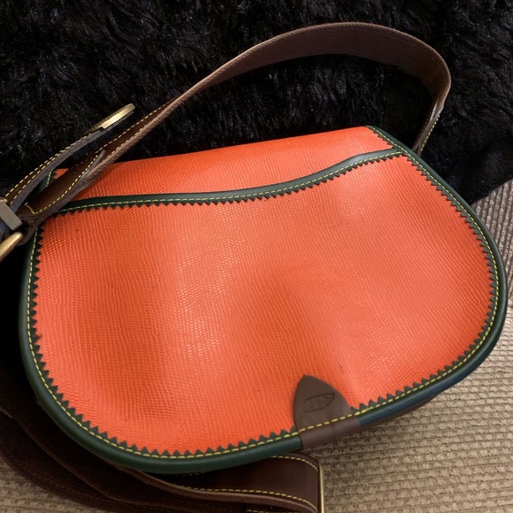 Orange and brown genuine leather saddle bag - Picture 5 of 8
